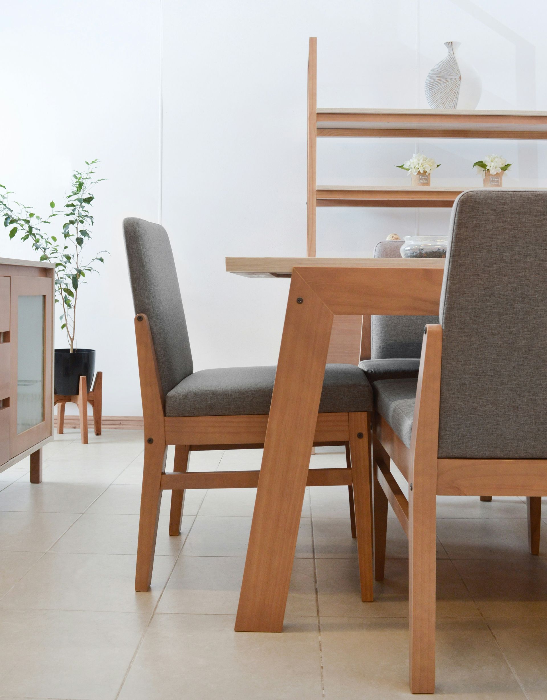 Modern dining room with wooden chairs and table